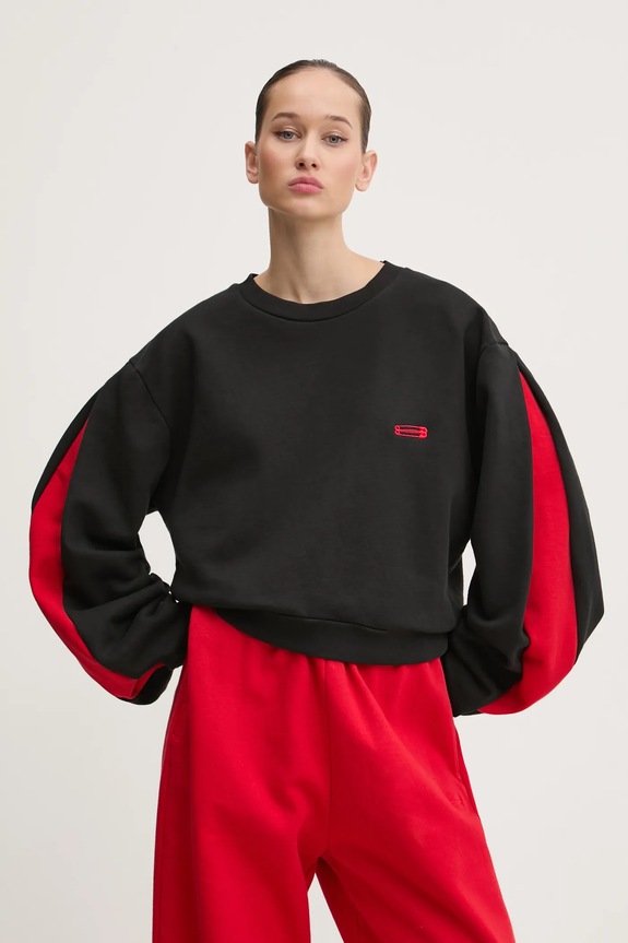 Βαμβακερή μπλούζα K+LUSHA μαύρο KLW55002TJF01PX