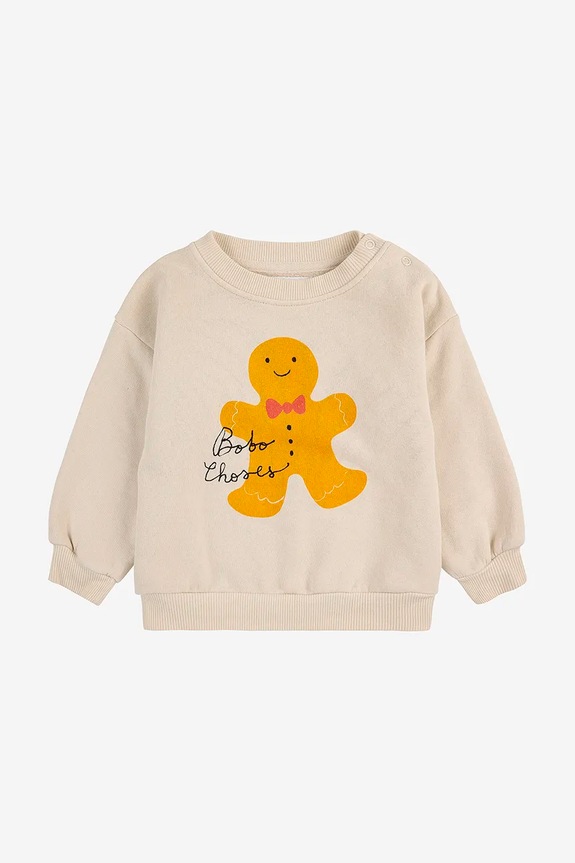 Παιδική βαμβακερή μπλούζα Bobo Choses Gingerbread 224FB001 μπεζ AW24