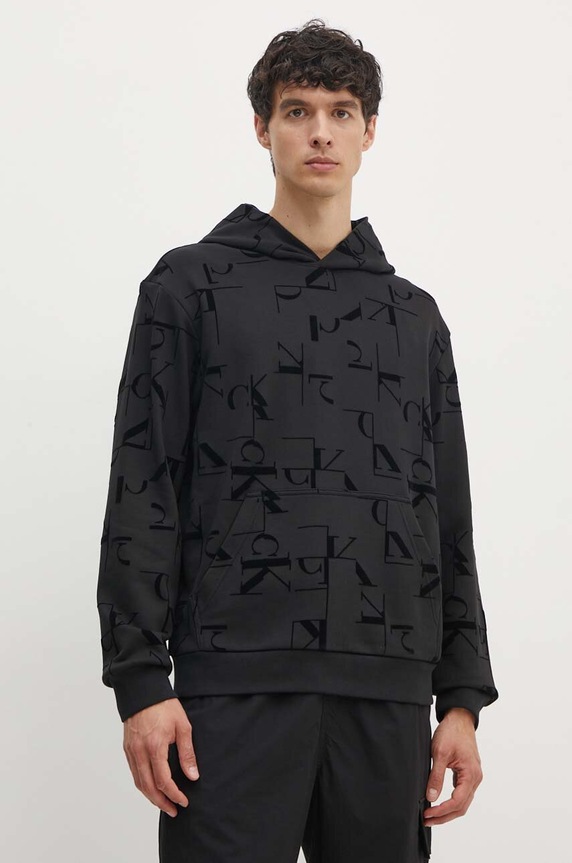 Bavlněná mikina Calvin Klein Jeans s kapucí černá J30J325642