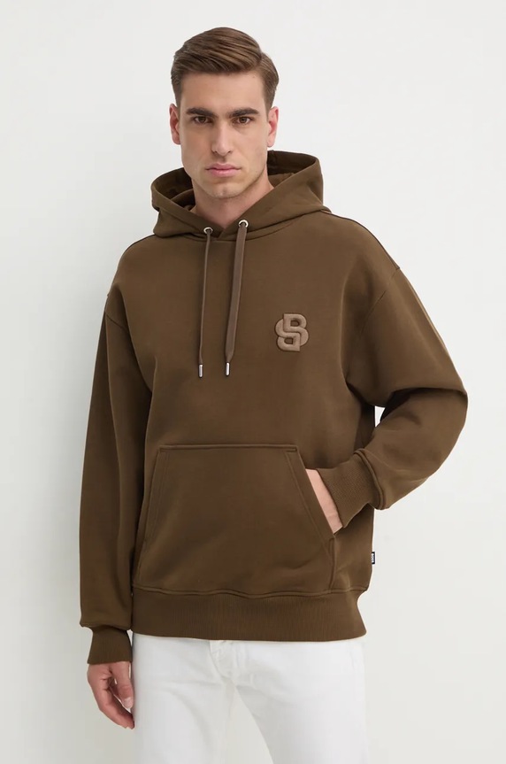 BOSS bluza bawełniana z kapturem zielony 50518762