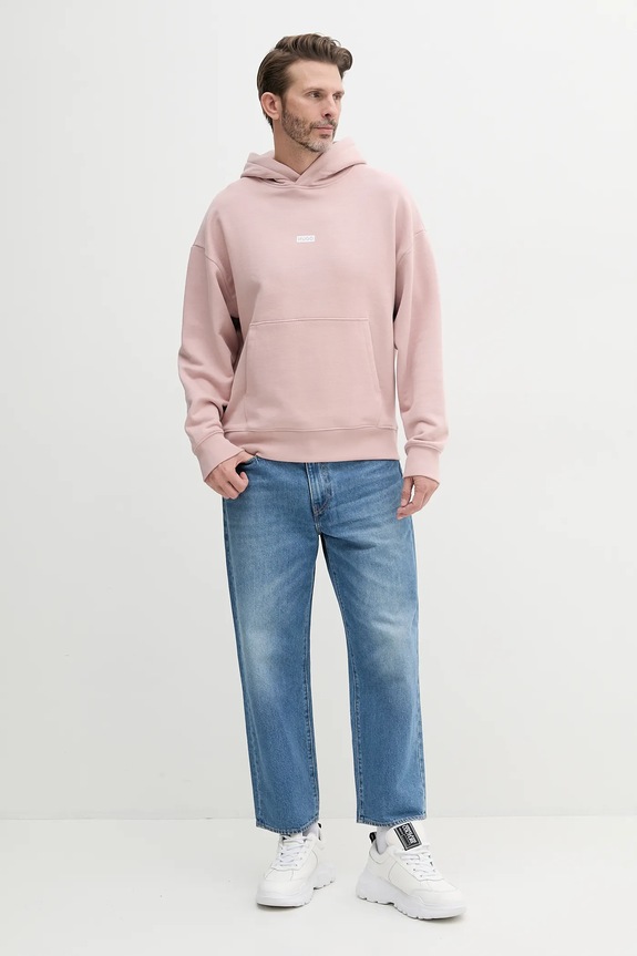 HUGO Blue bluza z kapturem męska bawełniana Nazardo 50510724 różowy AA00