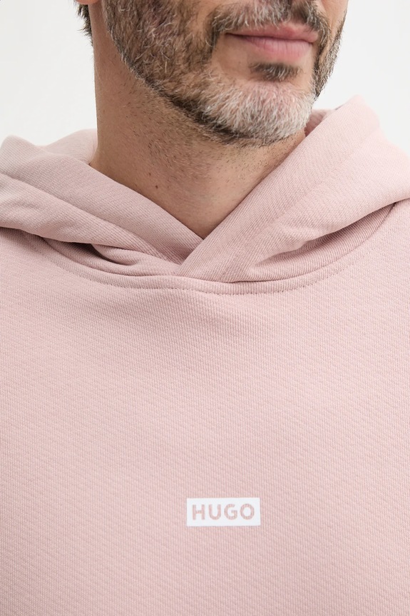 HUGO Blue bluza z kapturem męska bawełniana Nazardo 50510724 różowy