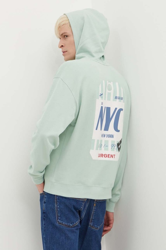 Βαμβακερή μπλούζα HUGO στάμπα πράσινο 50519849