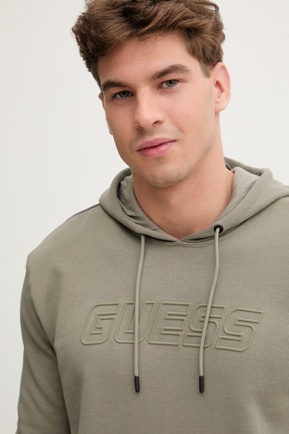 Guess bluza z kapturem męska z bawełną ALDWIN zielony Z4YQ12.KAIJ1