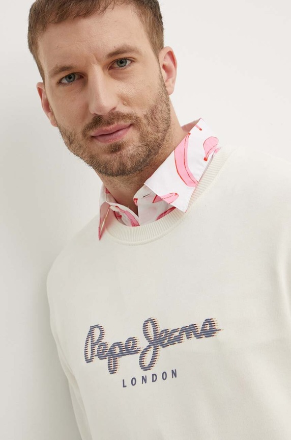 Pepe Jeans bluza bawełniana SAUL CREW nadruk beżowy PM582702