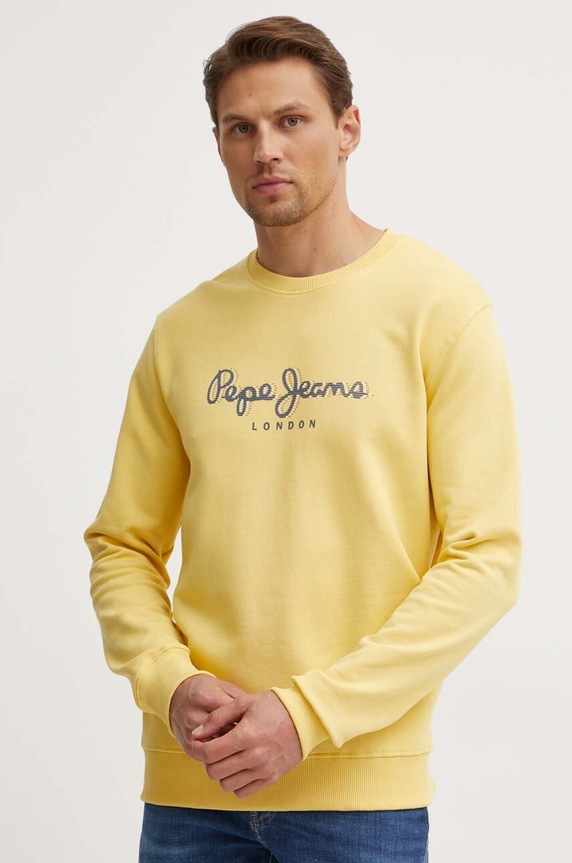 Pepe Jeans bluza bawełniana SAUL CREW nadruk żółty PM582702