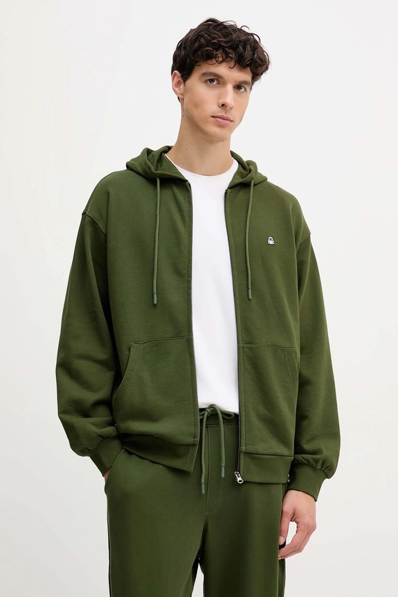 Pamučna dukserica United Colors of Benetton zelena 342ZU500P