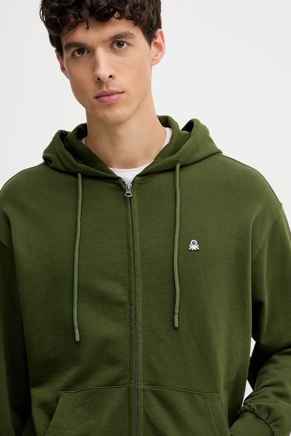 Pamučna dukserica United Colors of Benetton zelena 342ZU500P