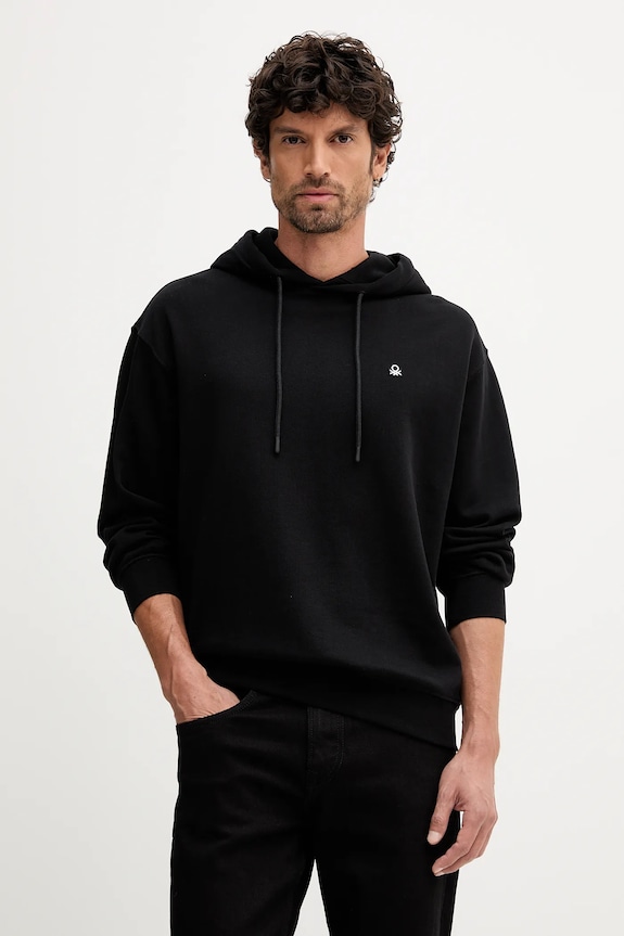 United Colors of Benetton hanorac de bumbac uni negru 342ZU201K