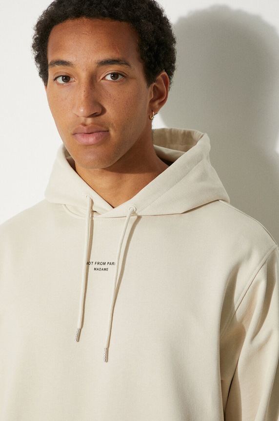 Drôle de Monsieur cotton sweatshirt Le Hoodie Slogan a Poche Classique PERM.HO161.CO127.MT beige