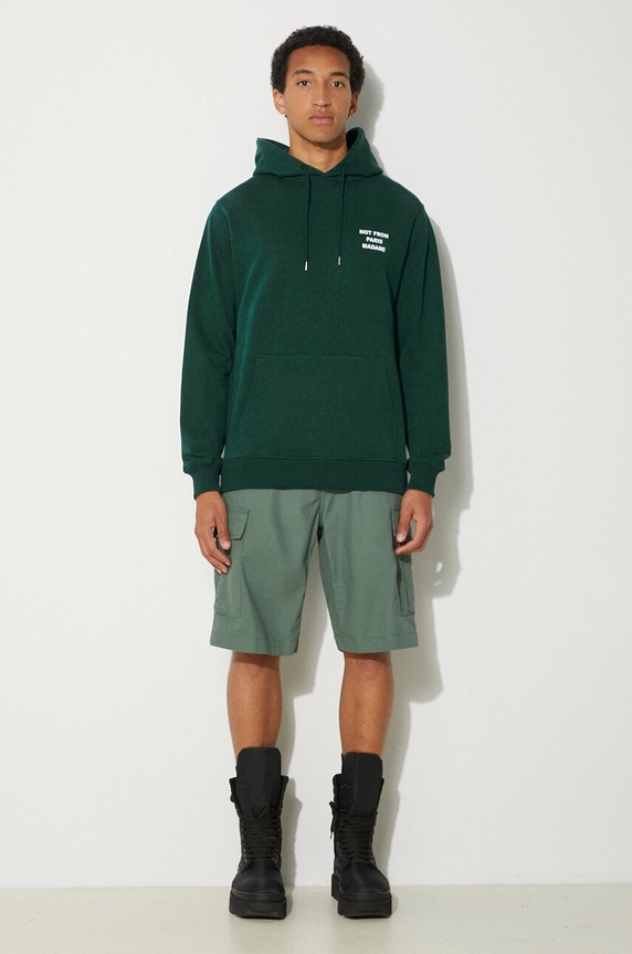 Pamučna dukserica Drôle de Monsieur Le Hoodie Slogan PERM.HO162.CO127.DGN zelena AW24
