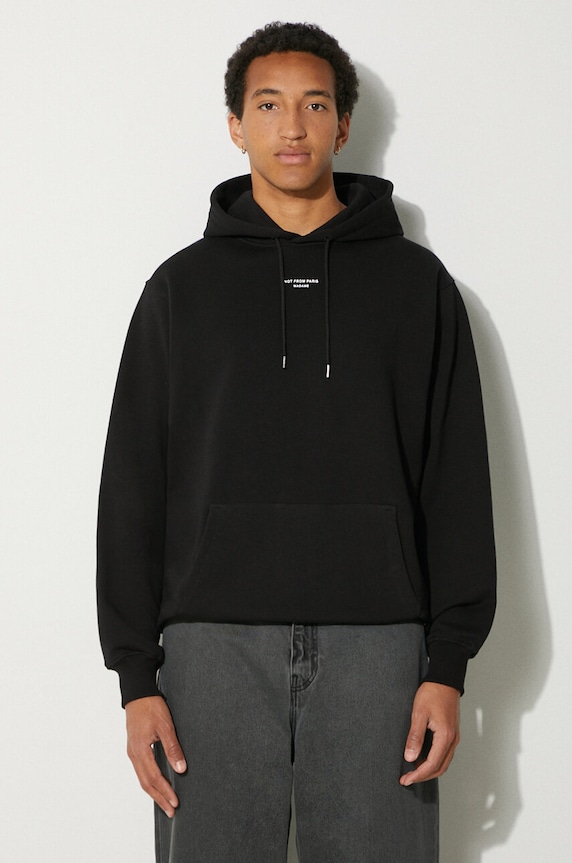 Βαμβακερή μπλούζα Drôle de Monsieur Le Hoodie Slogan a Poche Classique βαμβάκι μαύρο PERM.HO161.CO127.BL
