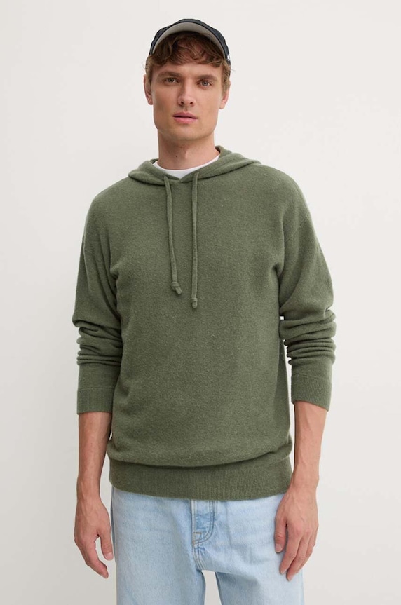 American Vintage sweter wełniany okrągły zielony MRAX18BH24