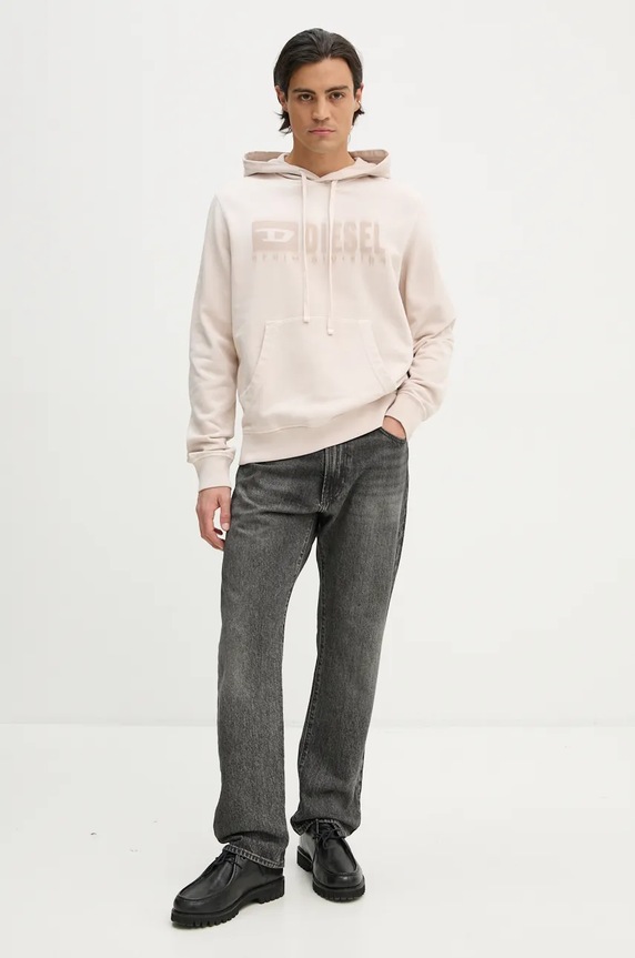Памучен суичър Diesel S-GINN-HOOD-K44 A14022.0KMAM бежов AW24