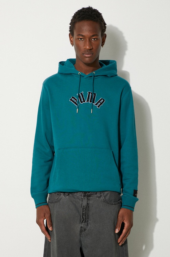 Bavlněná mikina Puma Classics Play Paris Hoodie nášivka tyrkysová 626766