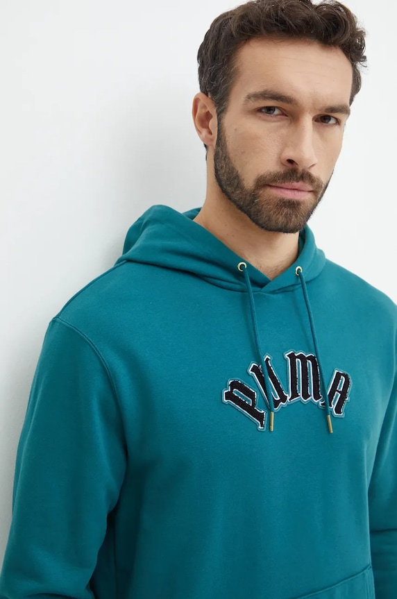 Bavlnená mikina Puma Classics Play Paris Hoodie tyrkysová 626766