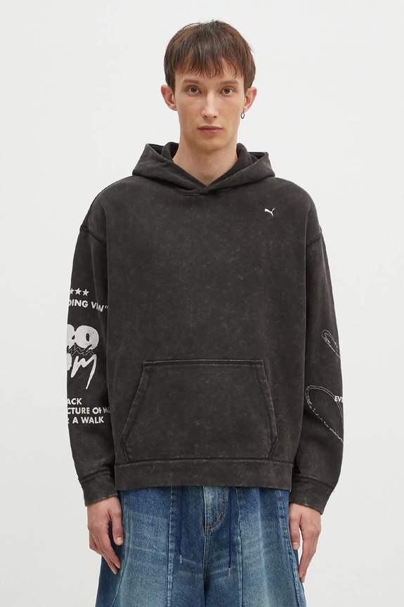Бавовняна кофта Puma UNTERGRUND з капюшоном чорний 626664