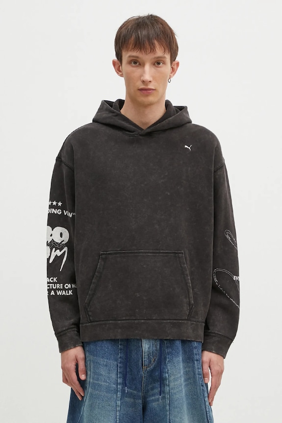 Бавовняна кофта Puma UNTERGRUND з капюшоном чорний 626664