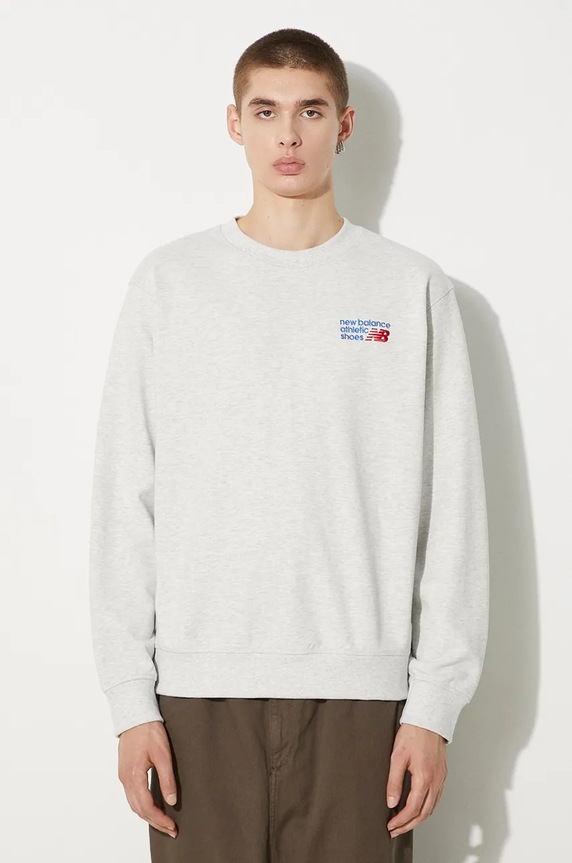 New Balance cotton sweatshirt Athletics Premium Logo Crew cotton gray MT41547AHH