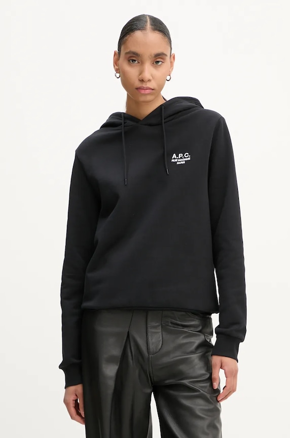 A.P.C. bluza hoodie standard rue madame GOTS melanj negru COHBV.M27914