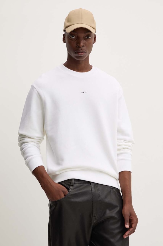 A.P.C. bluza bawełniana sweat boxy micro logo GOTS bawełna biały COHBX.H27910