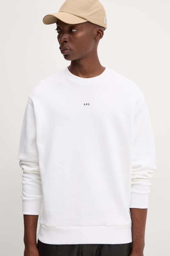 A.P.C. bluza bawełniana sweat boxy micro logo GOTS biały COHBX.H27910
