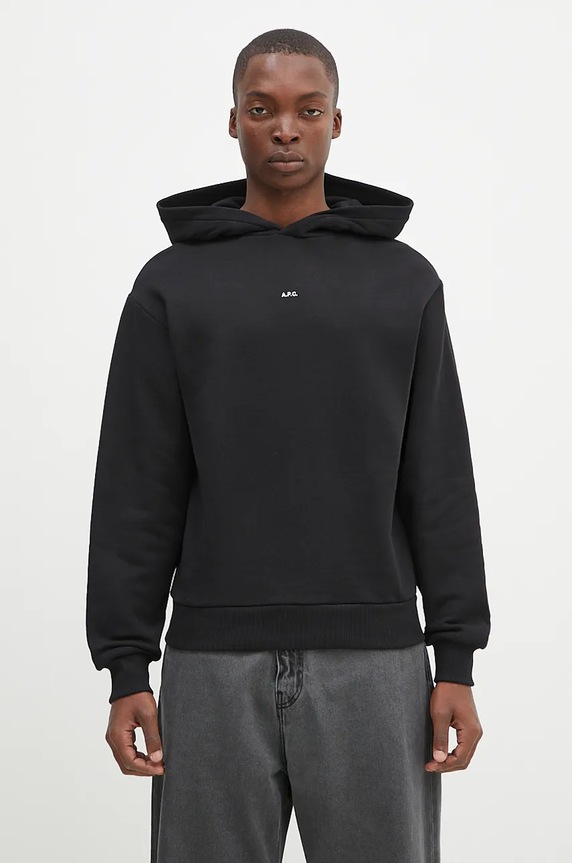 A.P.C. bluza bawełniana hoodie boxy micro logo GOTS z kapturem czarny COHBX.H27911