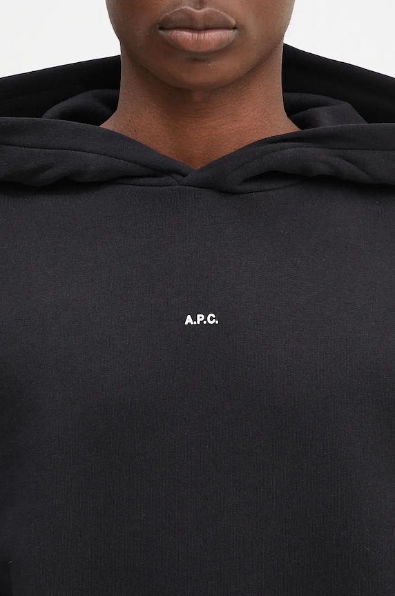 A.P.C. bluza bawełniana hoodie boxy micro logo GOTS czarny COHBX.H27911