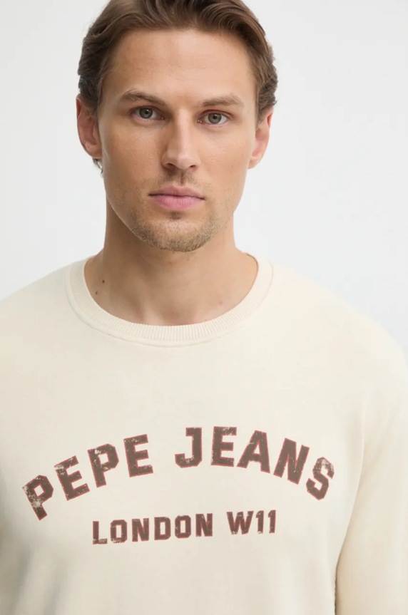 Pepe Jeans hanorac de bumbac ALDRIDGE CREW bej PM582738