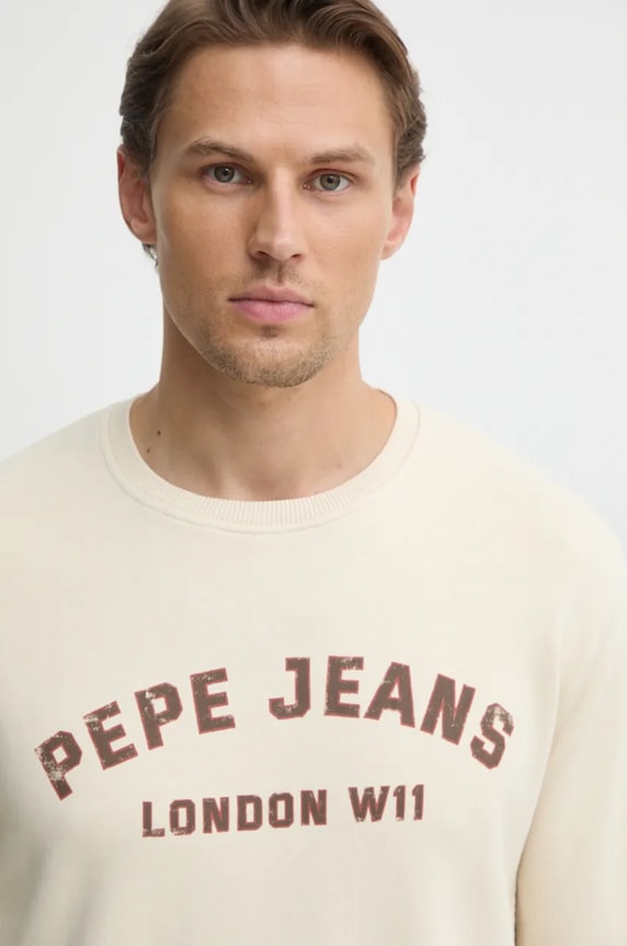 Pepe Jeans hanorac de bumbac ALDRIDGE CREW bej PM582738