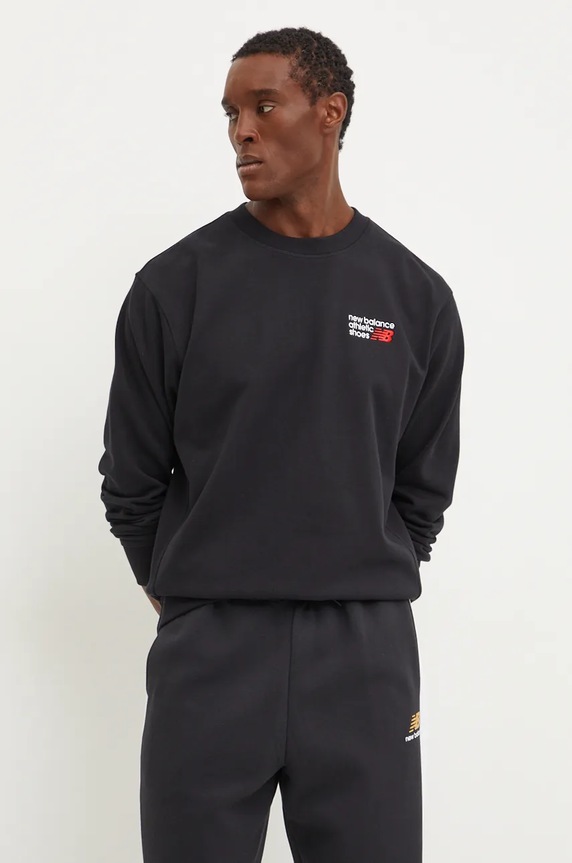 Bavlněná mikina New Balance bez kapuce černá MT41547BK
