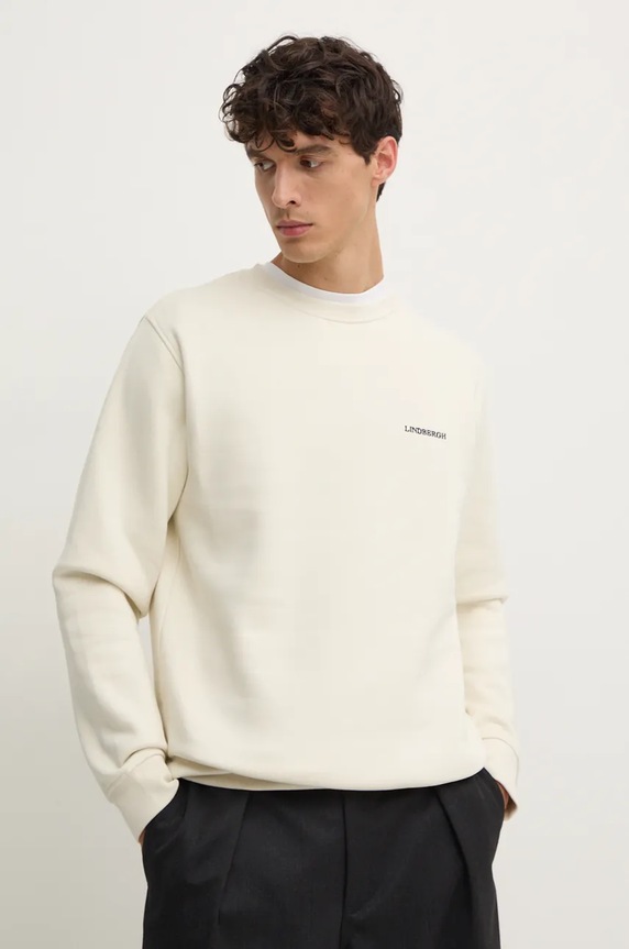 Памучен суичър Lindbergh памук бежов 30.725001A.BEIGE