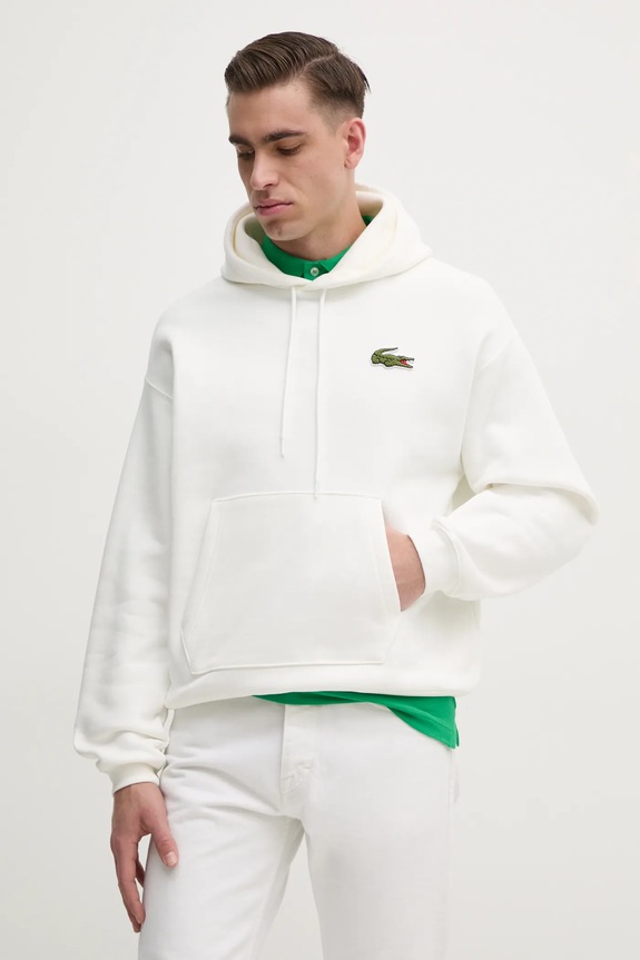Bavlněná mikina Lacoste s kapucí bílá SH2754