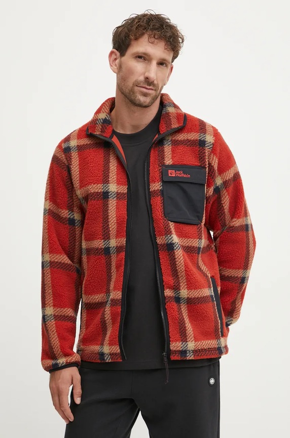 Mikina Jack Wolfskin Felslicht Check bez kapuce červená A60058
