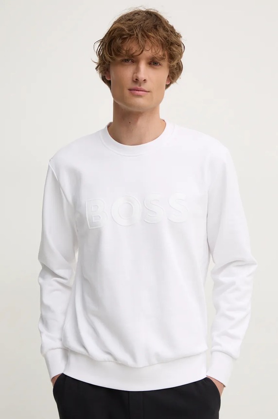 Βαμβακερή μπλούζα BOSS χωρίς κουκούλα λευκό 50524360