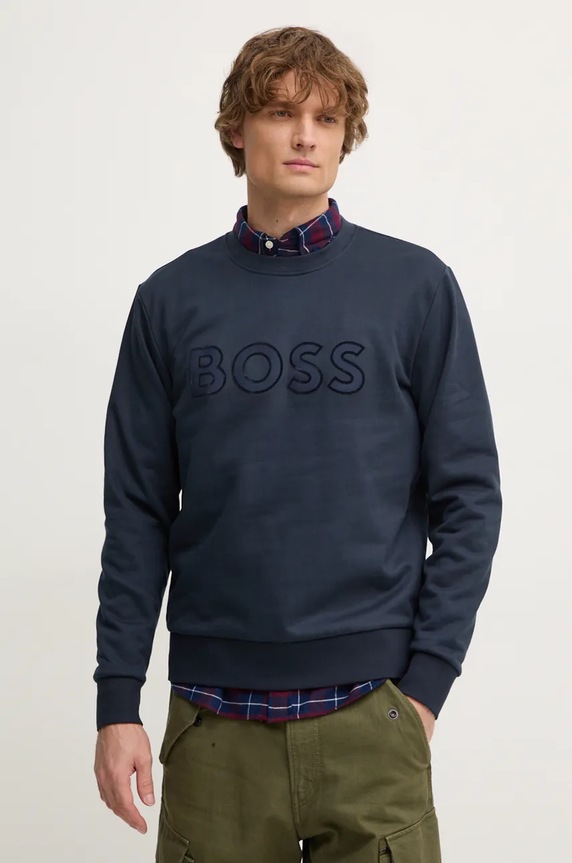 BOSS bluza bawełniana aplikacja granatowy 50524360