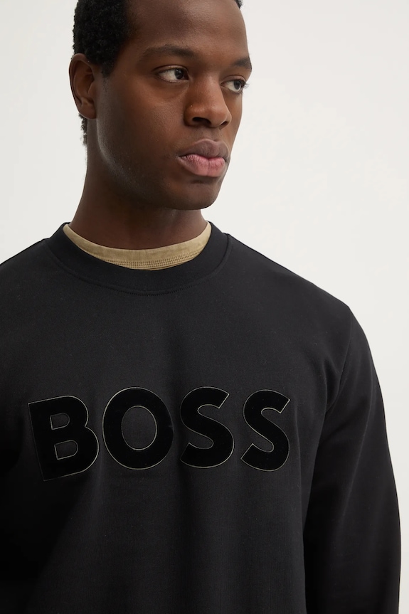 Βαμβακερή μπλούζα BOSS μαύρο 50524360