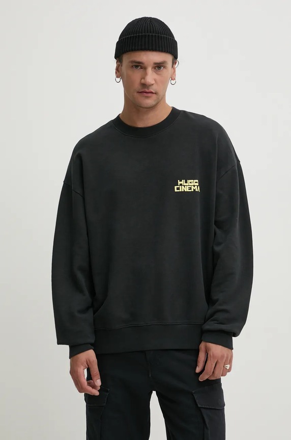 HUGO hanorac de bumbac print negru 50525118