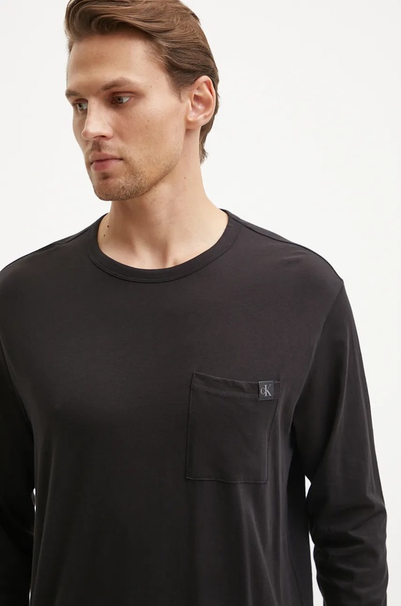 Pyžamové tričko s dlouhým rukávem Calvin Klein Underwear vrchní černá 000NM2668E