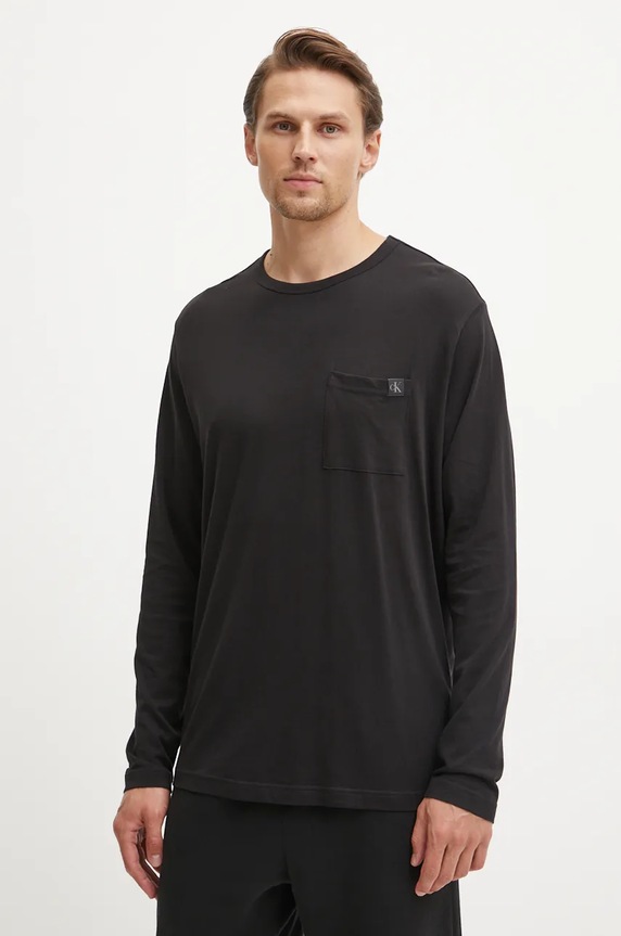 Pyžamové tričko s dlouhým rukávem Calvin Klein Underwear černá 000NM2668E