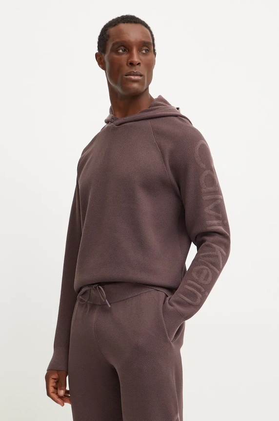 Mikina Calvin Klein Performance s kapucňou hnedá 00GMF4W334