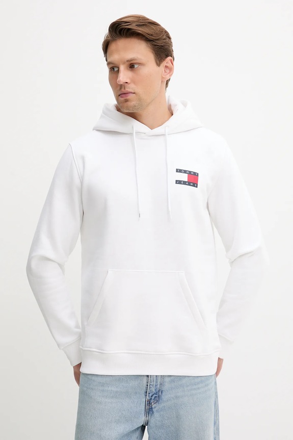 Pulover Tommy Jeans S kapuco bela DM0DM20738