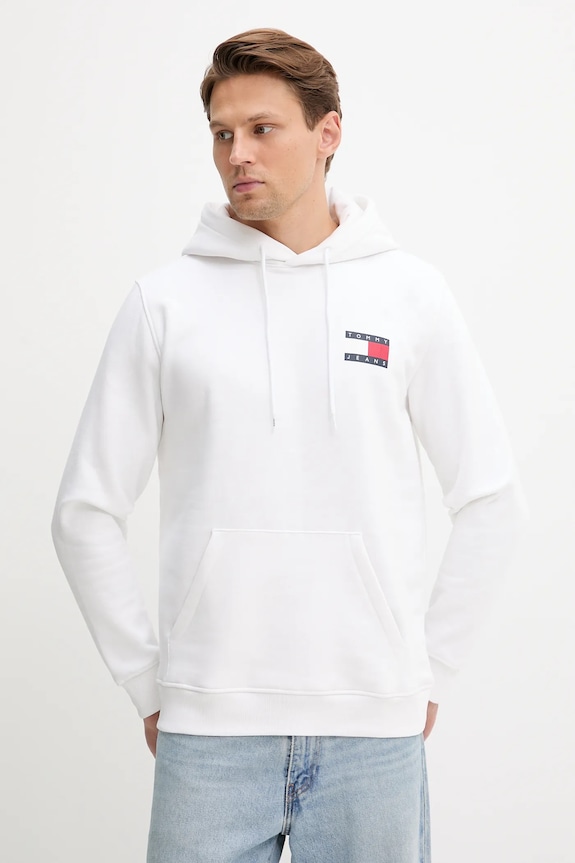 Pulover Tommy Jeans S kapuco bela DM0DM20738