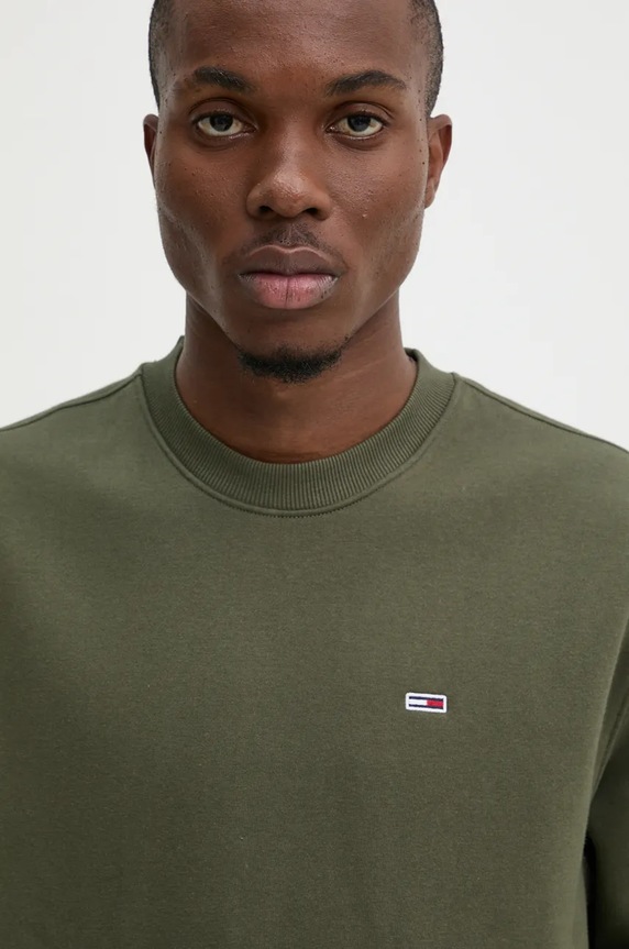 Tommy Jeans mikina pánská s bavlnou bez kapuce zelená DM0DM20741