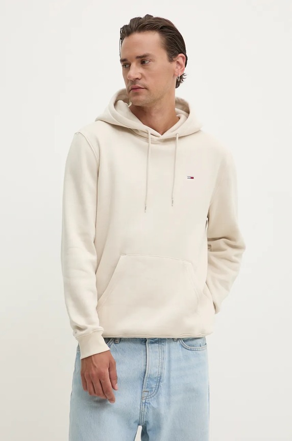 Tommy Jeans bluza z kapturem męska z bawełną z kapturem beżowy DM0DM20742