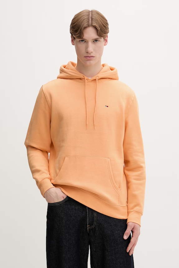 Tommy Jeans hanorac cu glugă pentru bărbați cu bumbac portocaliu DM0DM20742
