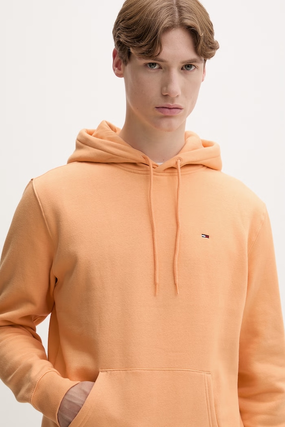 Tommy Jeans hanorac cu glugă pentru bărbați cu bumbac portocaliu DM0DM20742