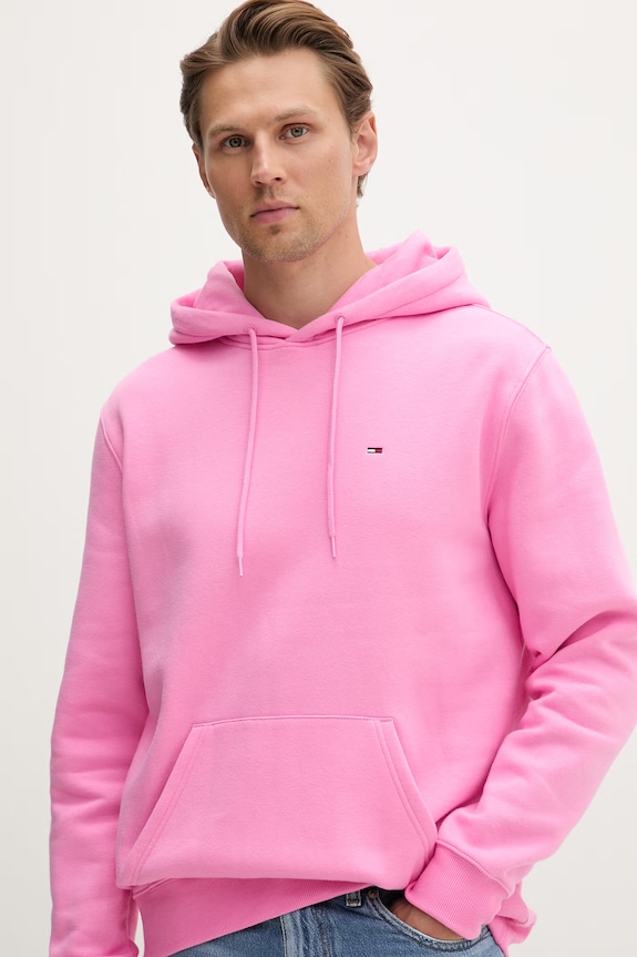 Tommy Jeans hanorac cu glugă pentru bărbați cu bumbac roz DM0DM20742