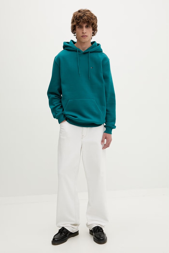 Tommy Jeans mikina s kapucňou pánska DM0DM20742 tyrkysová AA00