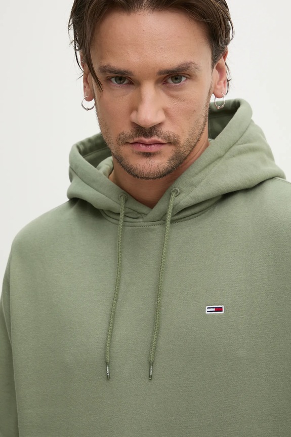 Tommy Jeans mikina s kapucí pánská zelená DM0DM20742